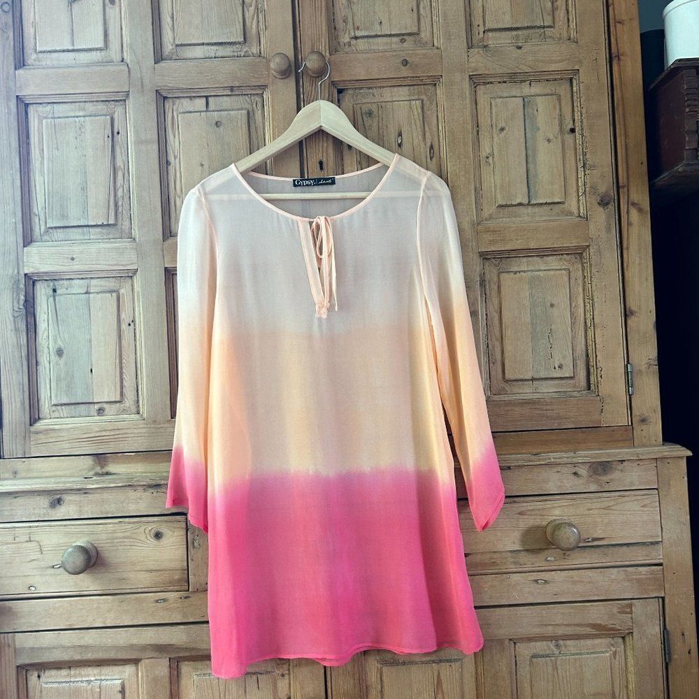 Gypsy Sand‎ Small Silk Sheer Orange Pink Ombre Swim Cover Up Beach Pool Summer